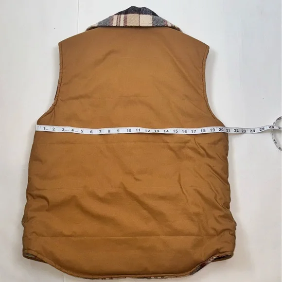 Golden Fleece Men’s Vest Large beige twill and wool plaid Vintage Gorpcore - Picture 4 of 7